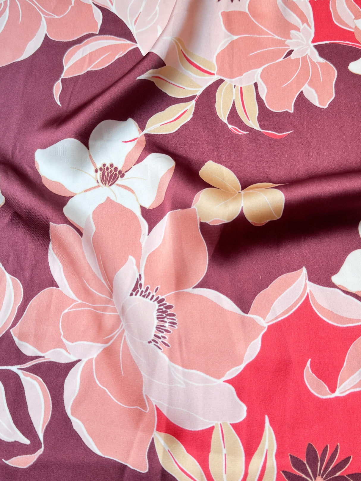 Printed Satin Burgundy Floral