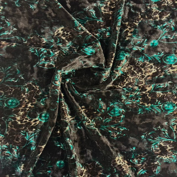 Crushed Stretch Velvet Fabric Camouflage Leopard Print