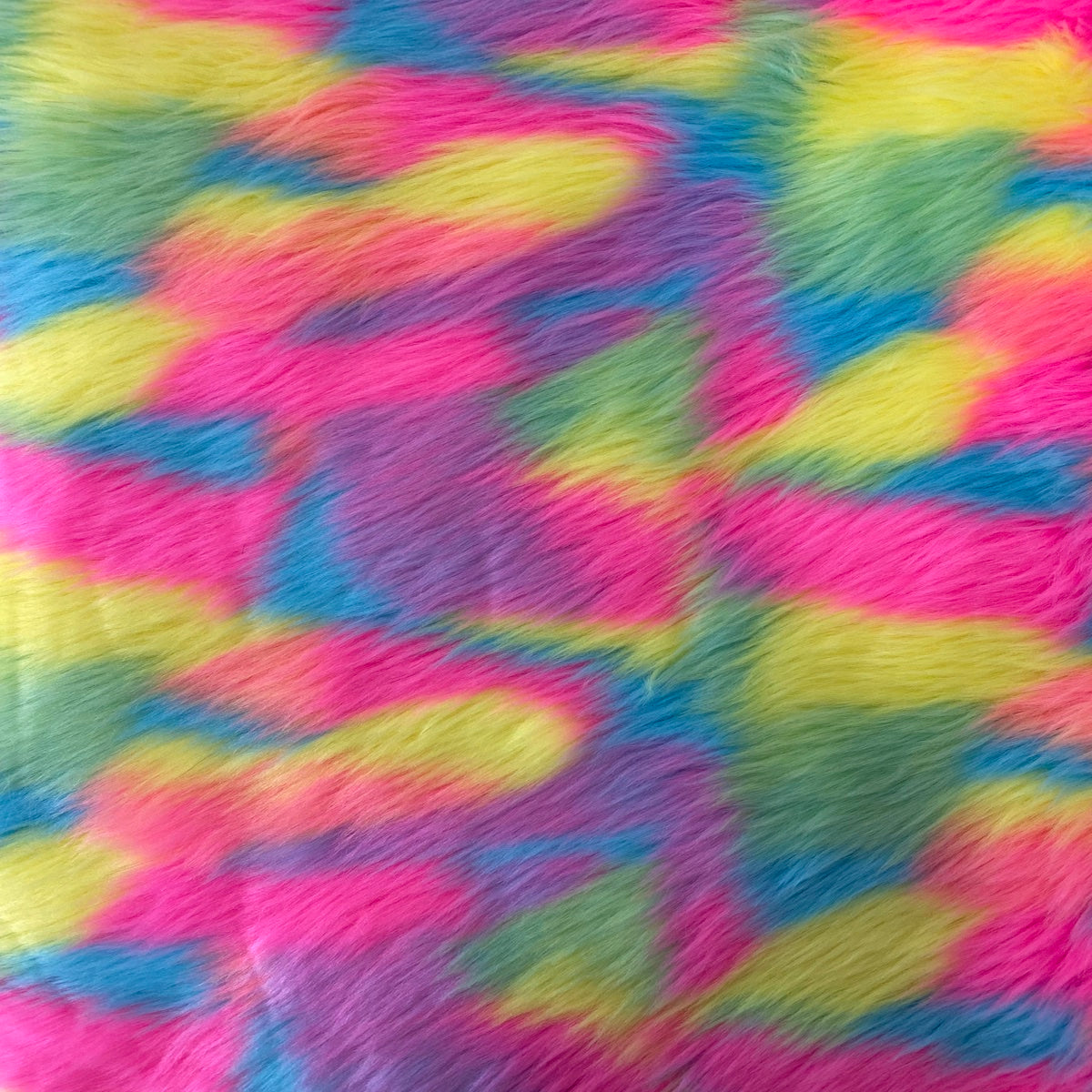 Pastel Rainbow Patchwork Faux Fur Fabric - Multicolor Patchwork, 60" Width (1 Yard)