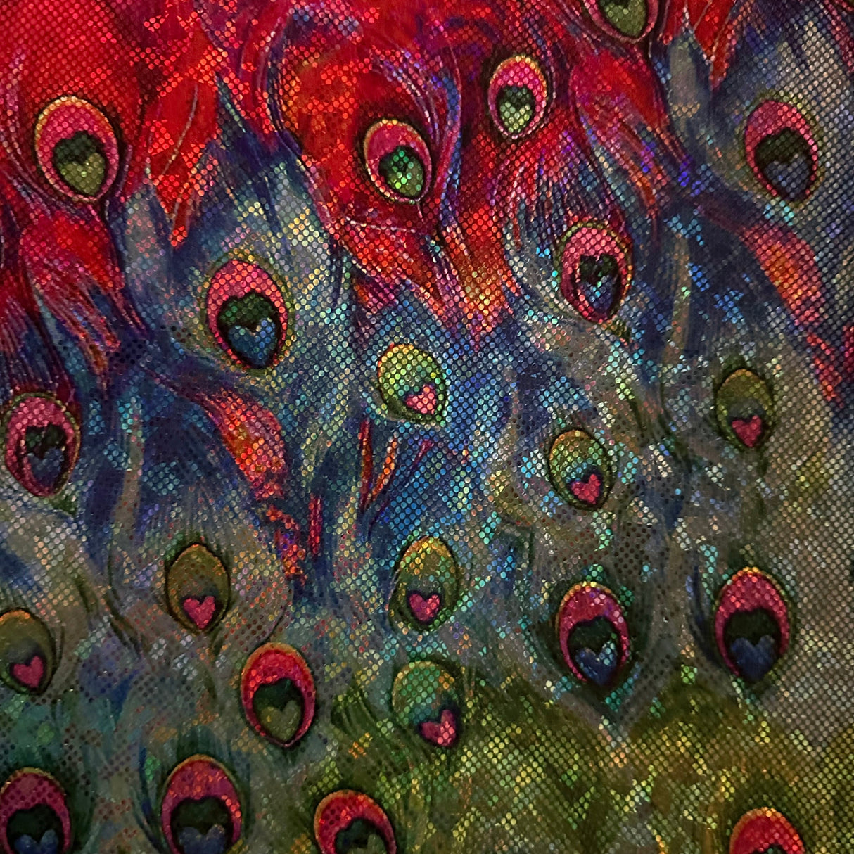 Polyester Spandex Peacock Print Hologram Fabric