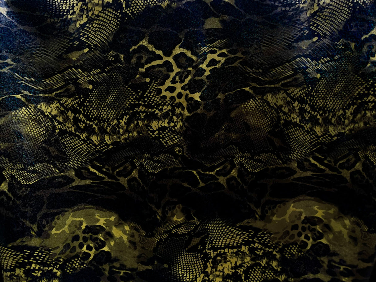 New Holographic Snakeskin Design Foil Nylon Spandex Fabric - Yellow, White, 58 To 60 Inches Wide