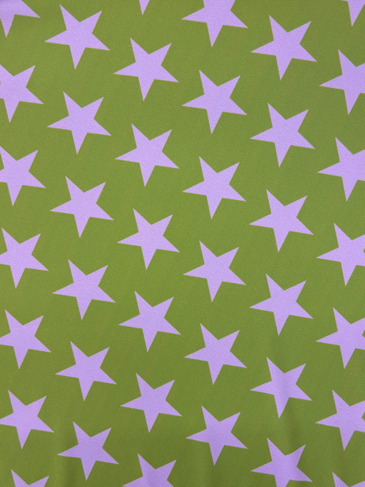 1 Yard Green and Pink Star Print Spandex Fabric Four Way Stretch for Swimwear and Costumes 58"/60" Width