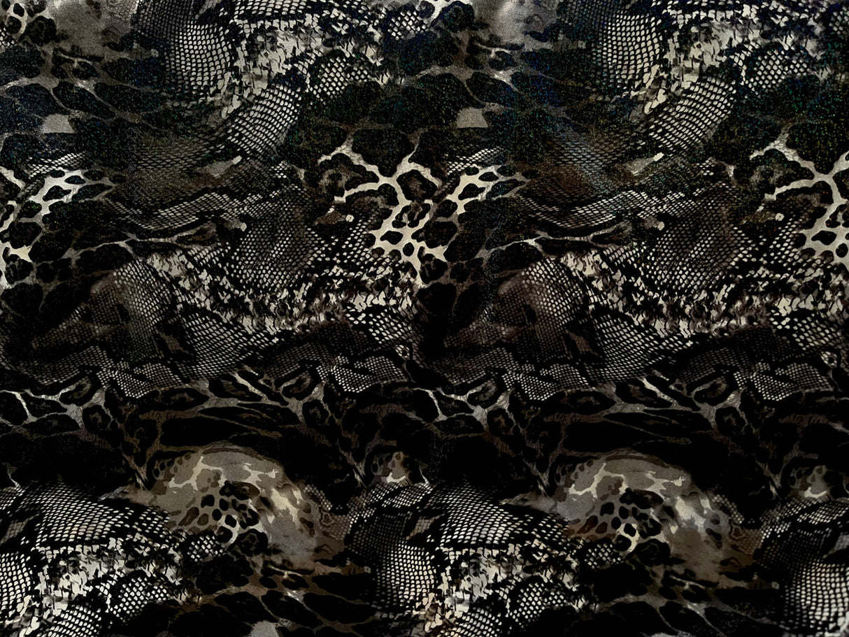 New Holographic Snakeskin Design Foil Nylon Spandex Fabric - Yellow, White, 58 To 60 Inches Wide