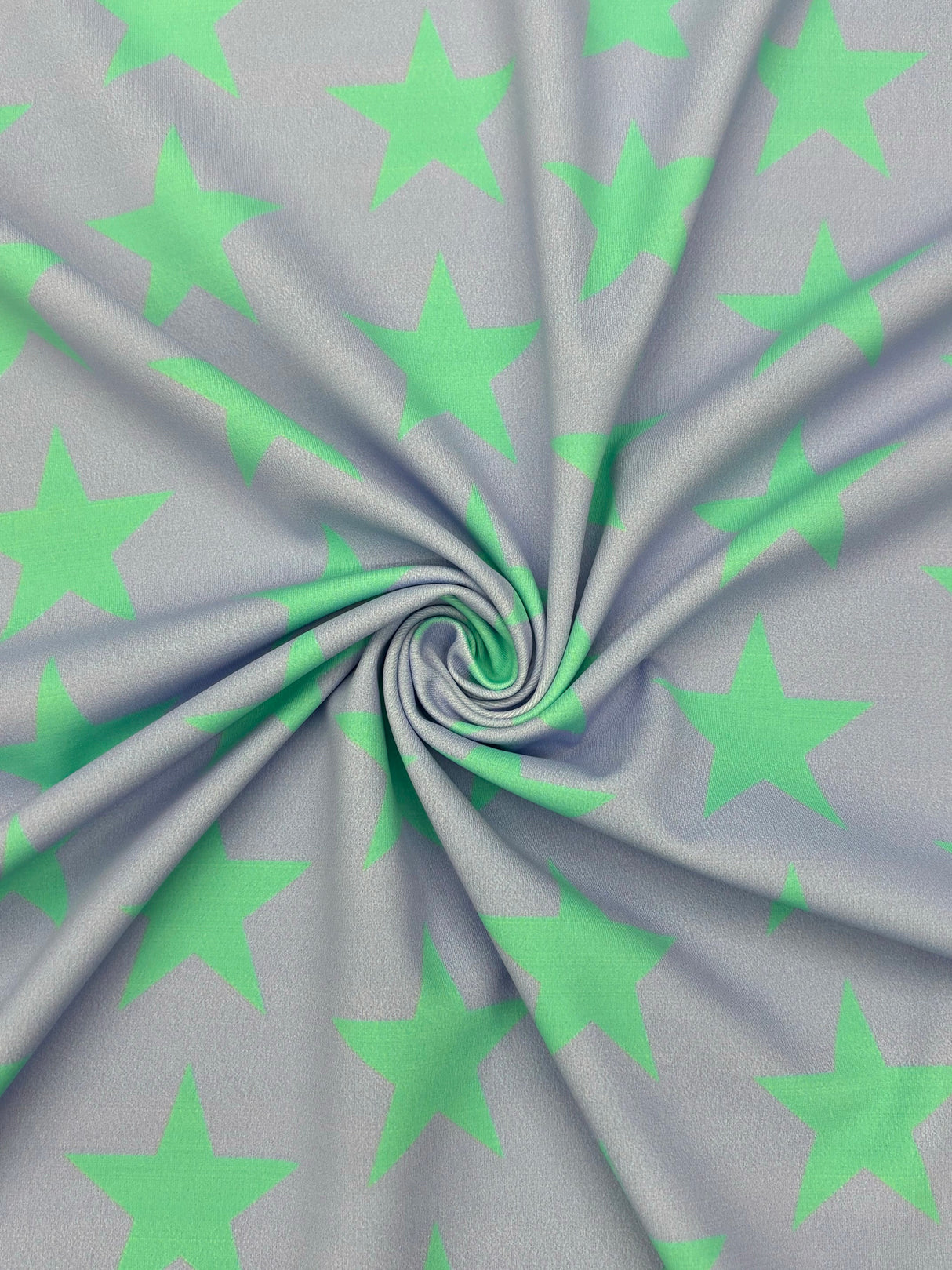 Lilac And Green Star Printed Spandex Fabric - Lilac And Green Star Print, 58"/60" Width (1 Yard)
