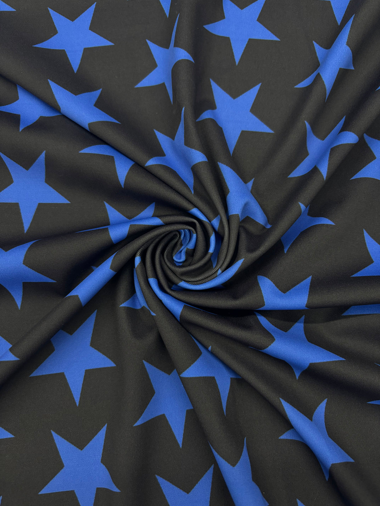 Black And Blue Star Printed Spandex Fabric - Black And Blue Star Print, 58"/60" Width (1 Yard)