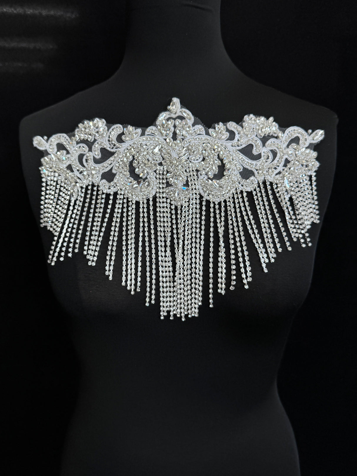 Silver Fringe Rhinestone Applique
