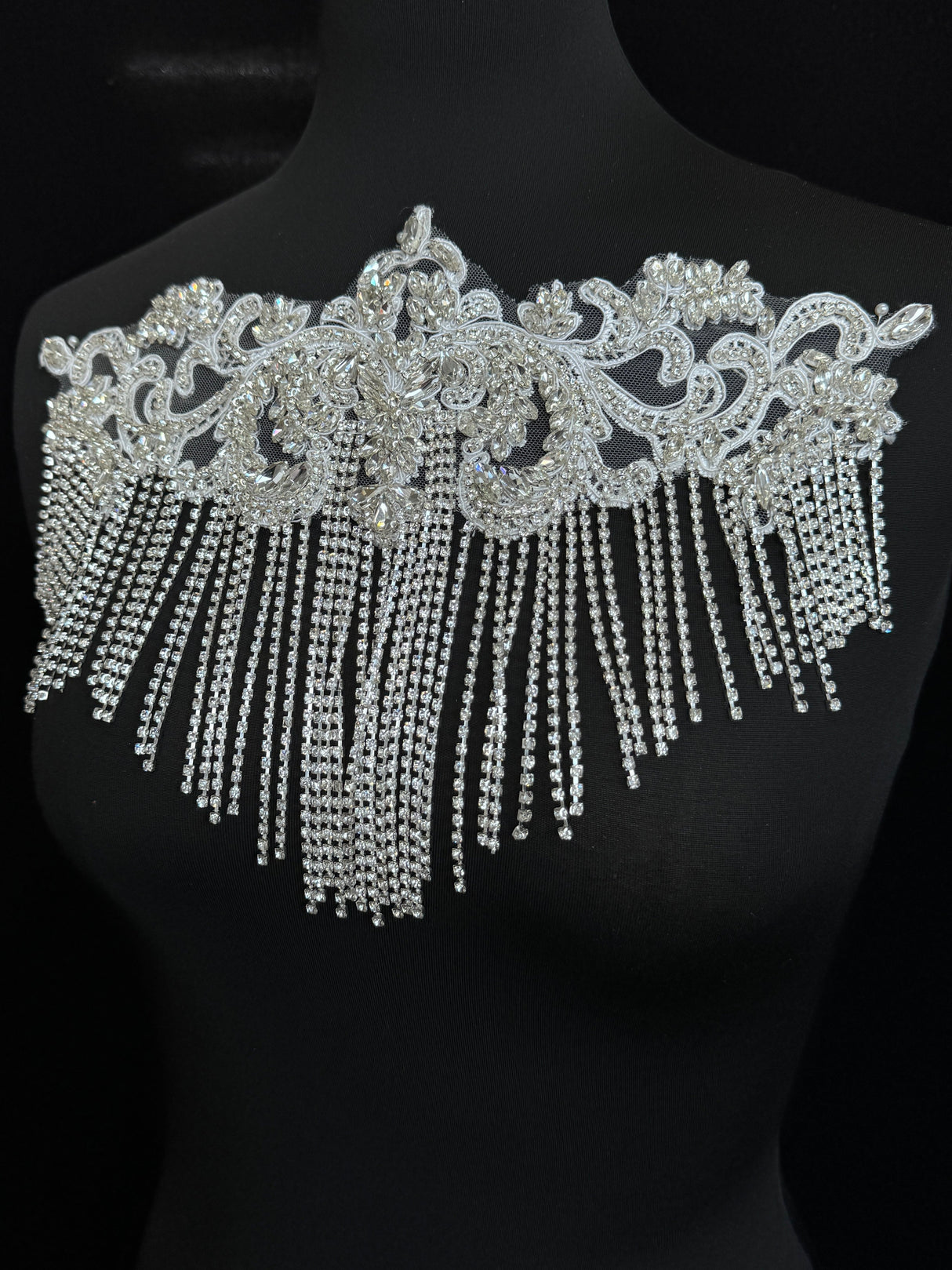 Silver Fringe Rhinestone Applique