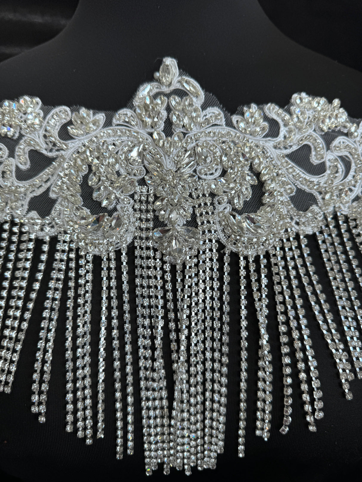 Silver Fringe Rhinestone Applique