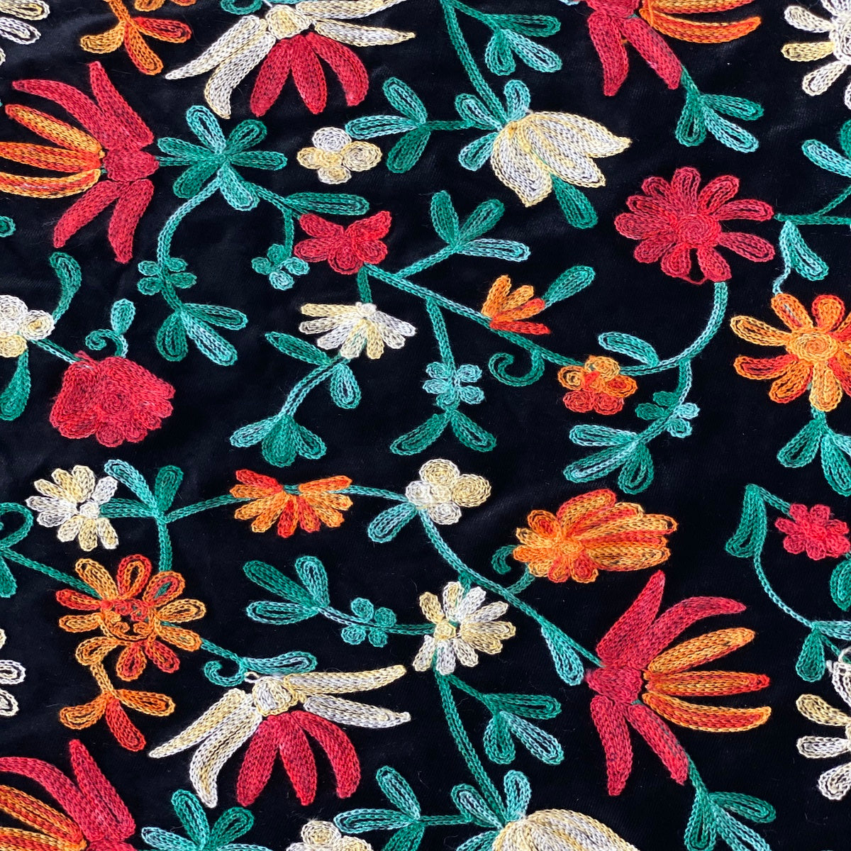 Briony Multicolor Floral Embroidered Stretch Velvet Fabric - Multicolor Floral Embroidery, 52" Width (1 Yard)