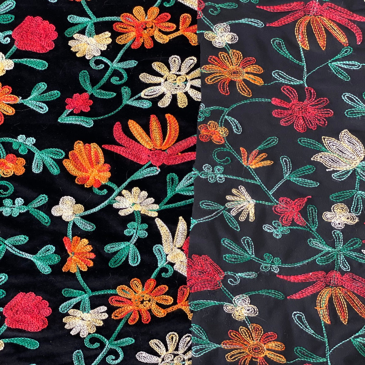 Embroidered Stretch Velvet Fabric Multicolor Floral