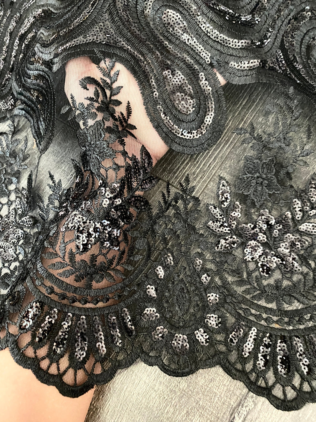 Black Embroidered Sequin Lace