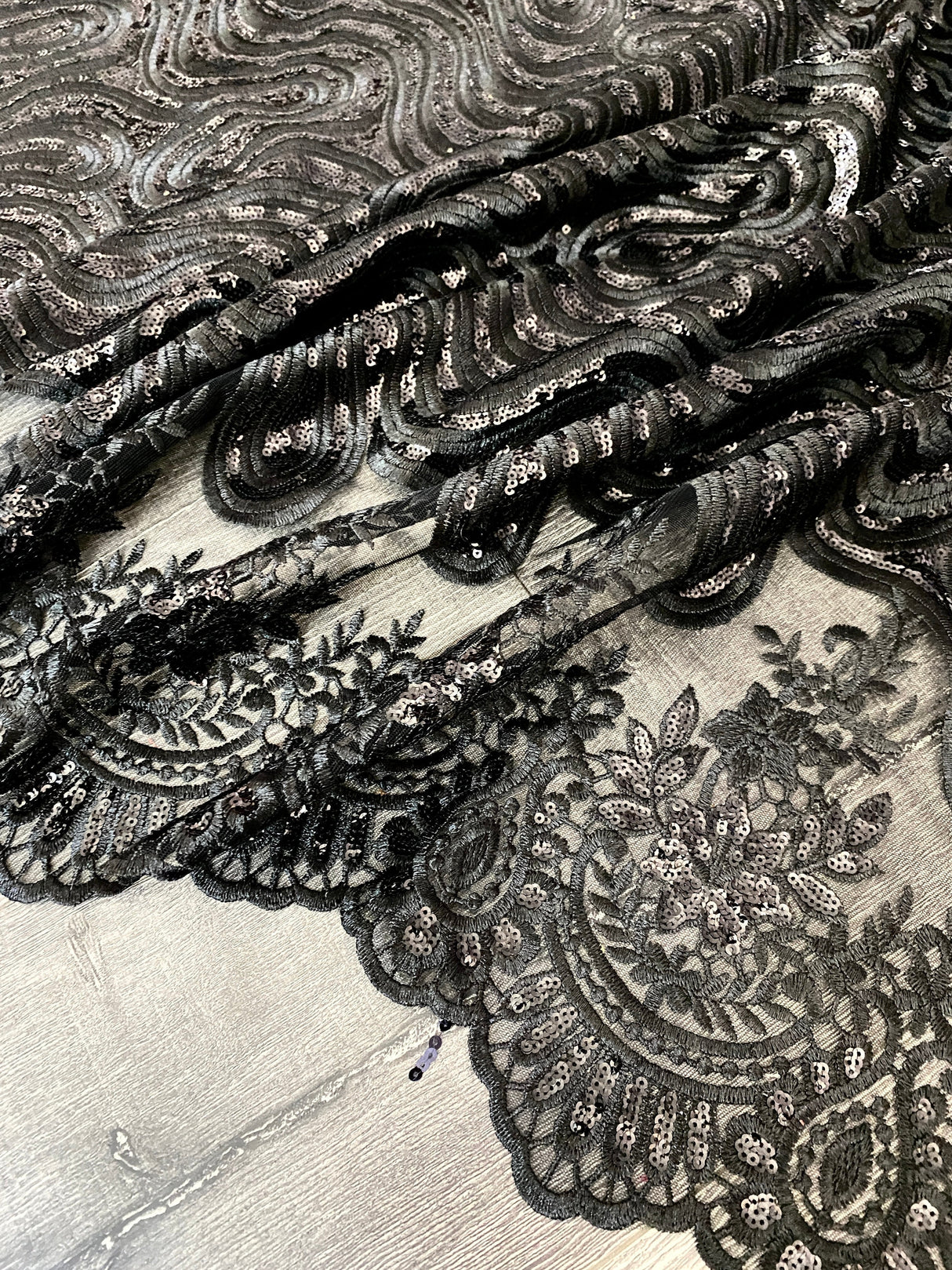 Black Embroidered Sequin Lace