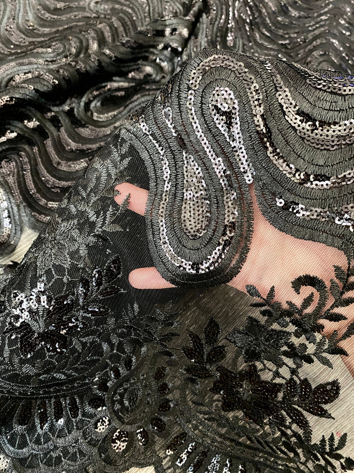 Black Embroidered Sequin Lace
