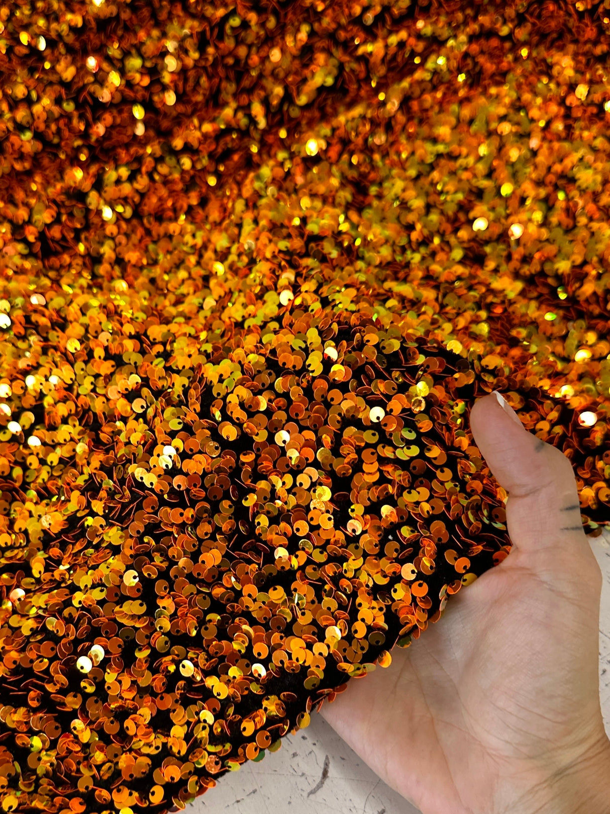 Iridescent Orange Sequin Velvet
