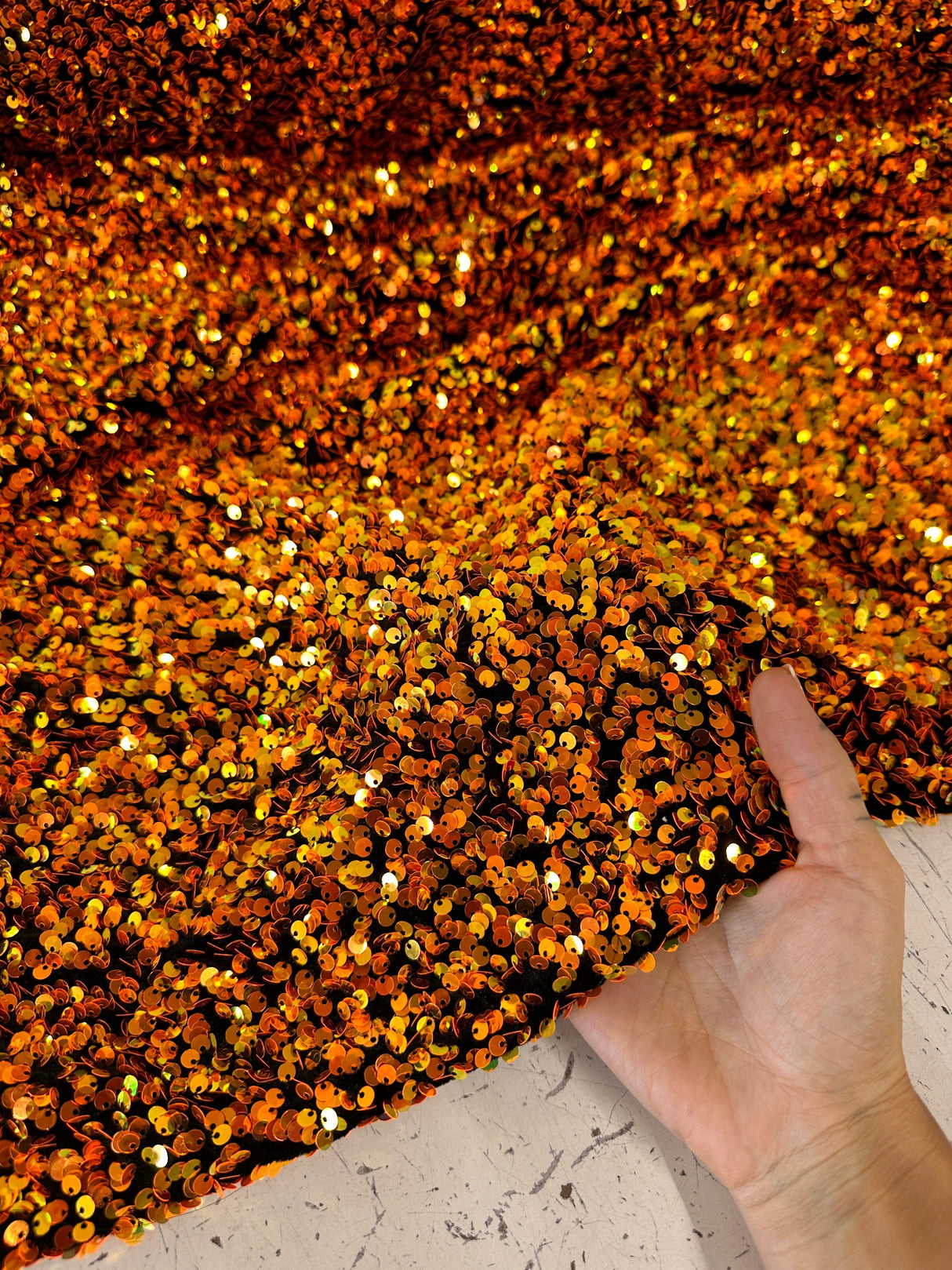 Iridescent Orange Sequin Velvet