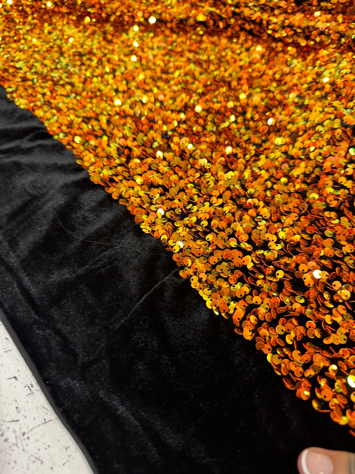 Iridescent Orange Sequin Velvet