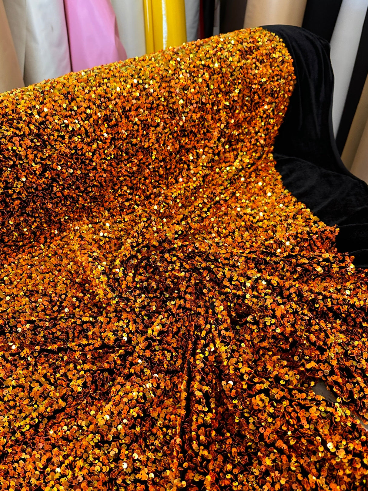 Iridescent Orange Sequin Velvet