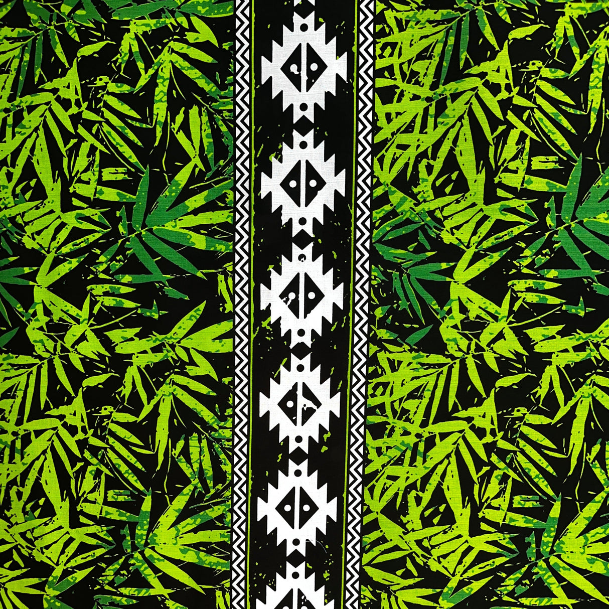 Areca Palm Tree Leaves Light Barkcloth Fabric - Black And Green, All-Over Leaf Border, 45" Width (1 Yard)