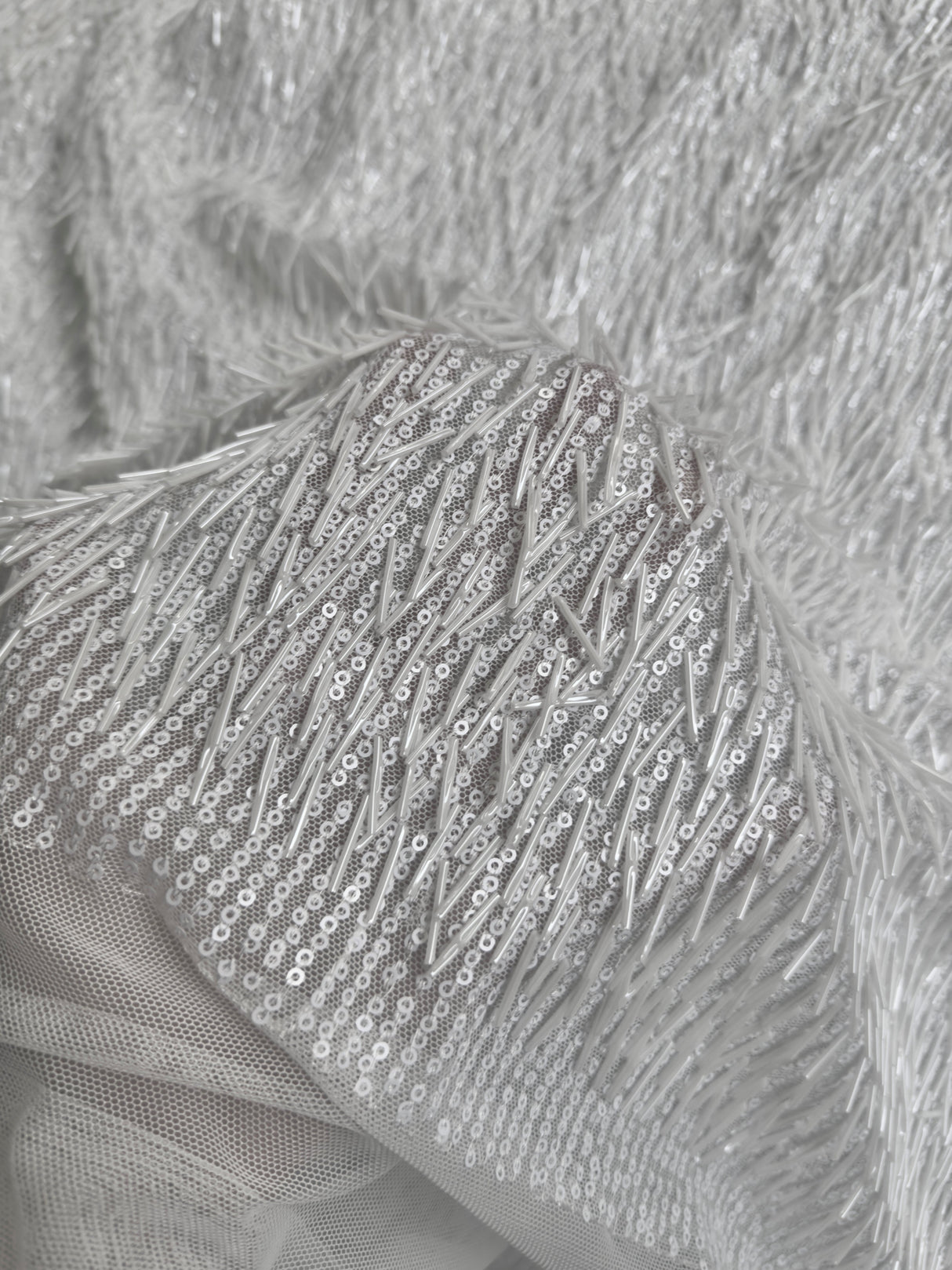 White Fringe Sequin on Mesh