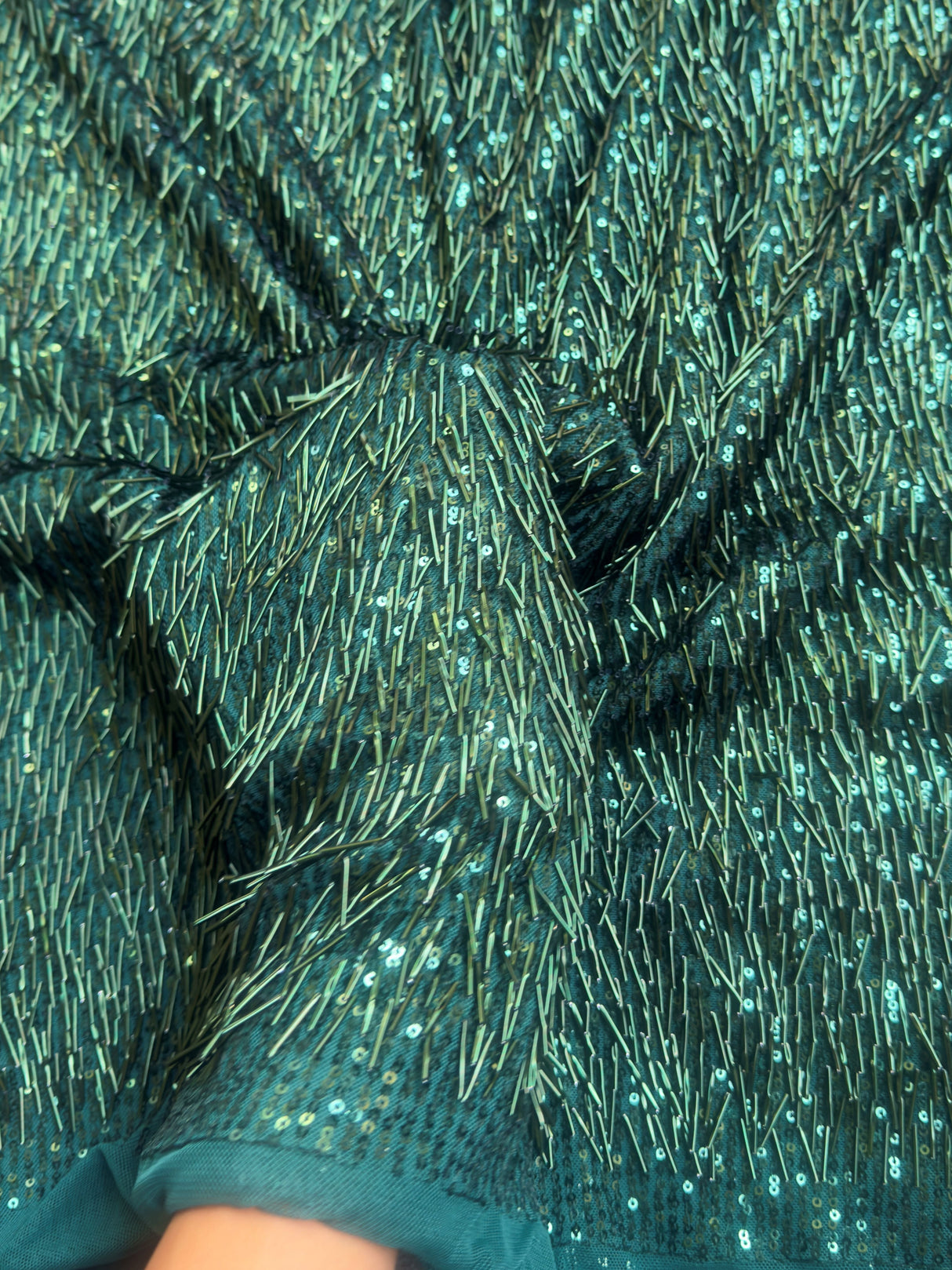 Fringe Sequin on Mesh Emerald Green