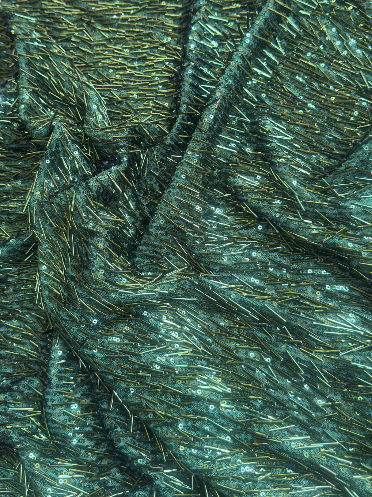 Fringe Sequin on Mesh Emerald Green