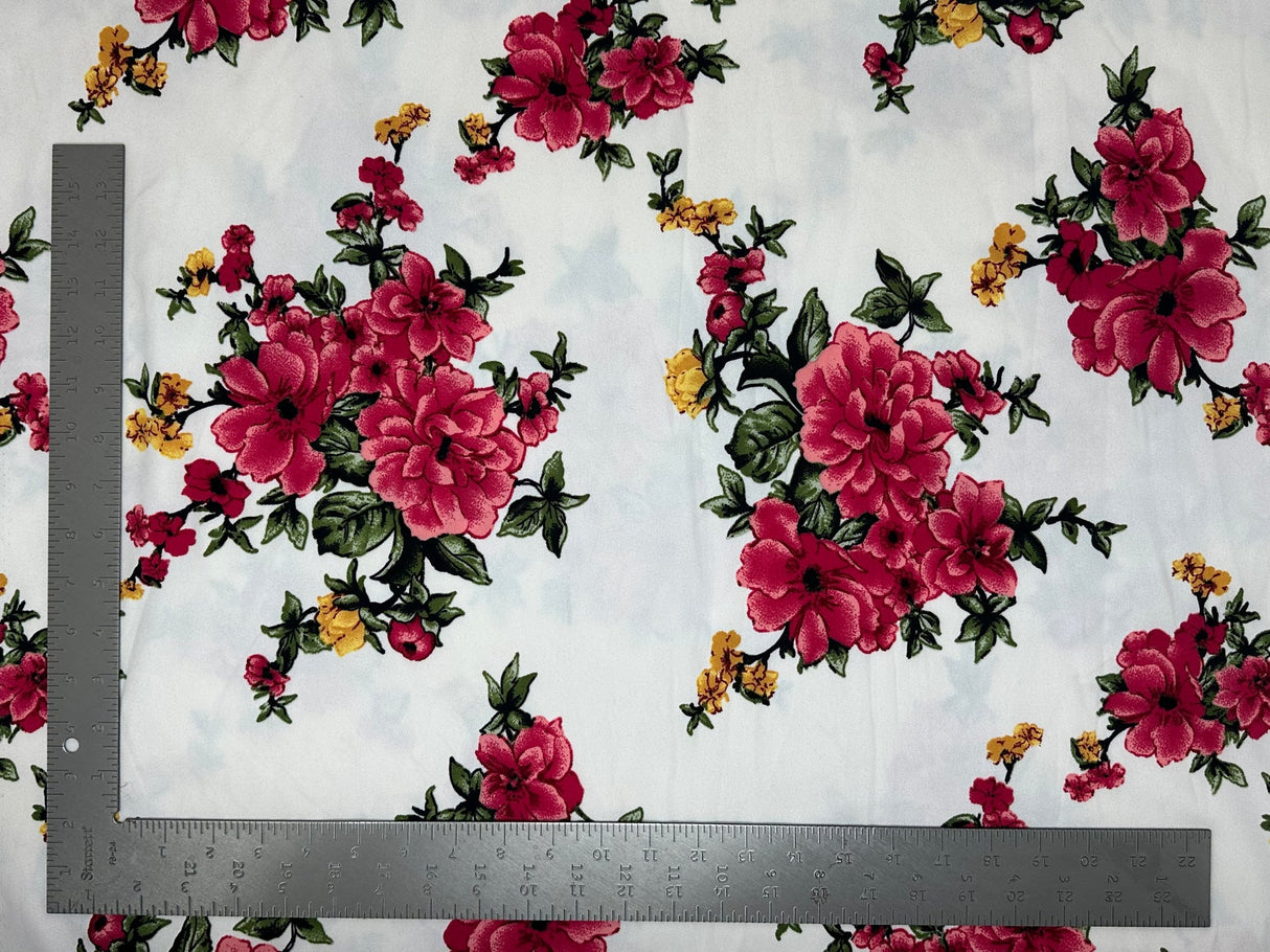 1 Yard Techno Crepe Knit Floral Print Fabric Lightweight Stretch 60 Inch Width