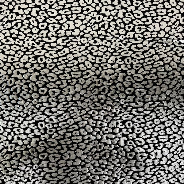 Sahara Leopard Foil Print Nylon Spandex Fabric - Gold/Silver Leopard Print, 58" Width (1 Yard)