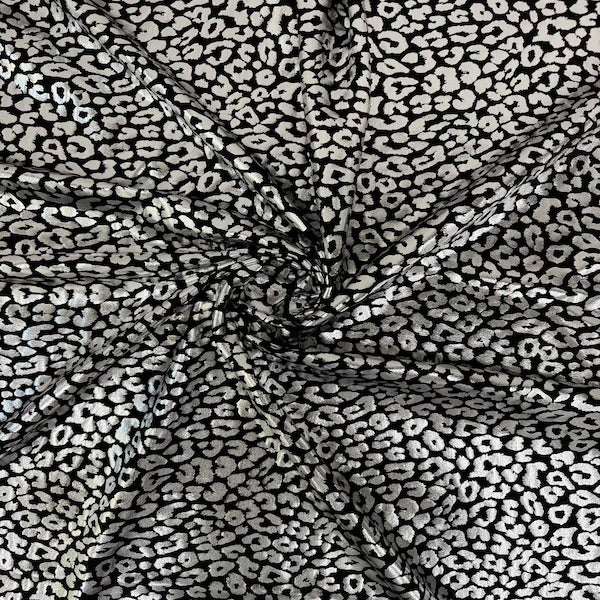 Sahara Leopard Foil Print Nylon Spandex Fabric - Gold/Silver Leopard Print, 58" Width (1 Yard)