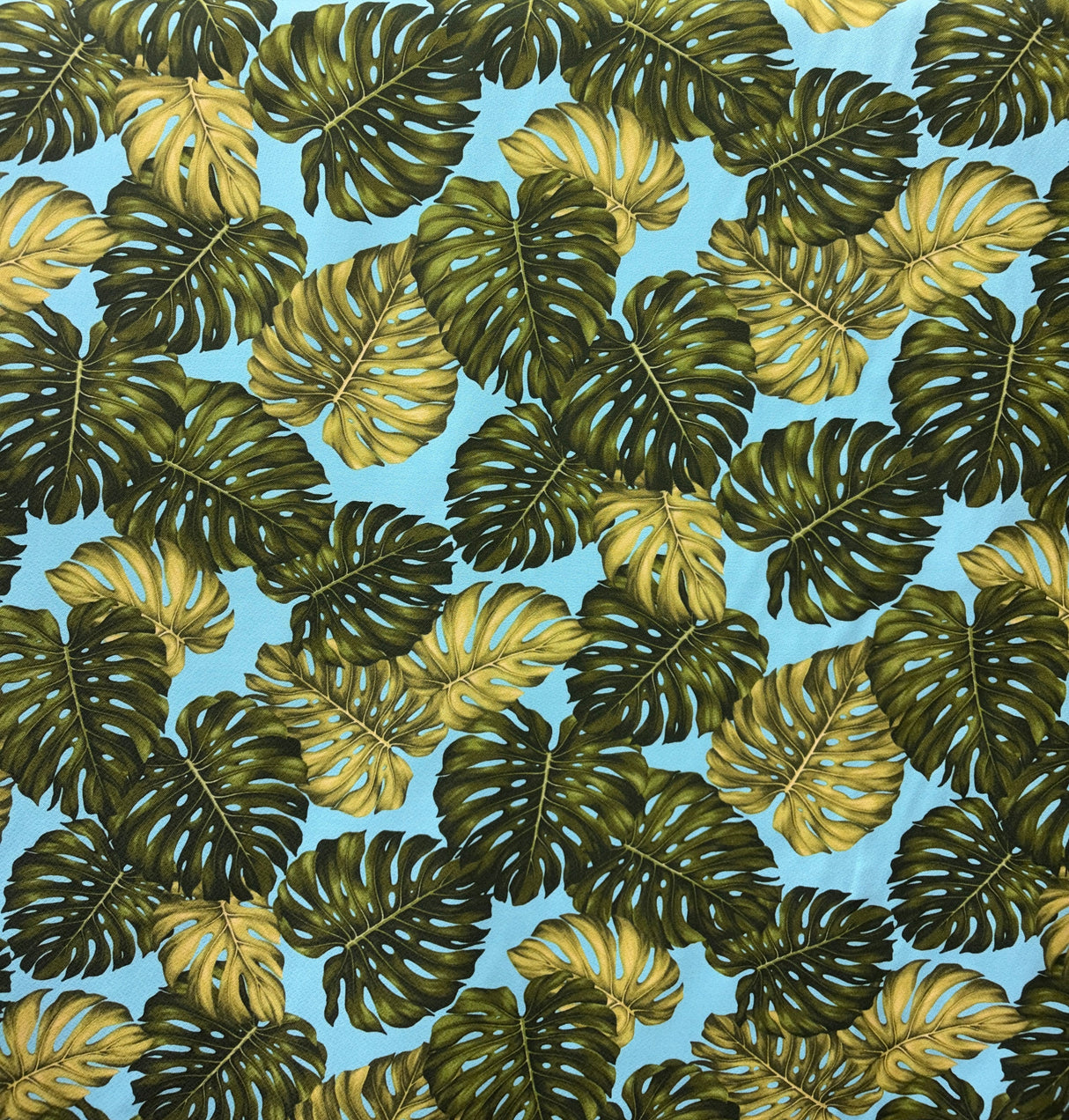 Monstera Leaf 100 Percent Cotton Fabric - Monstera Leaf Print, Light Blue, Black, Ivory, 56" Width (1 Yard)