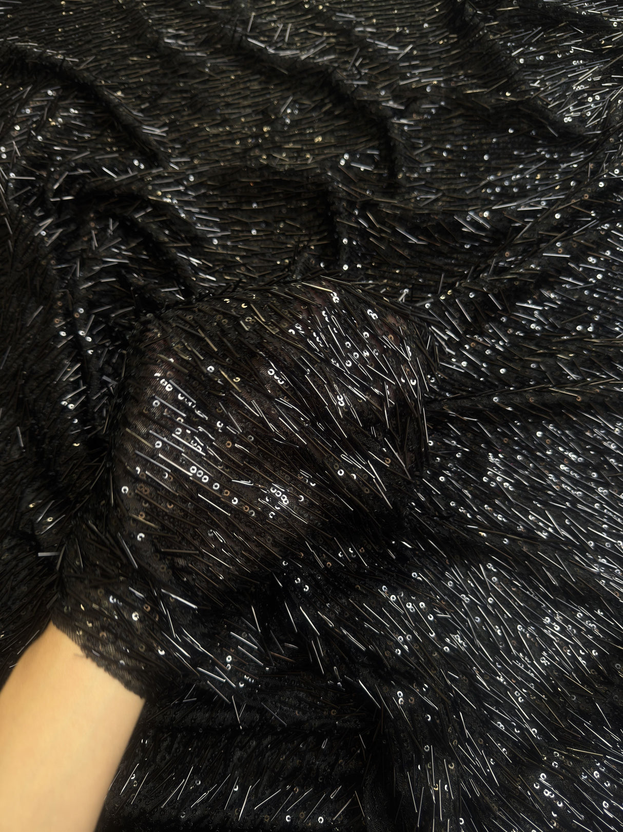 Black Fringe Sequin on Mesh