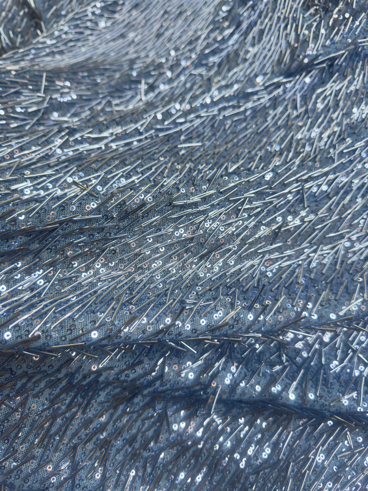 Fringe Sequin on Mesh Sky Blue