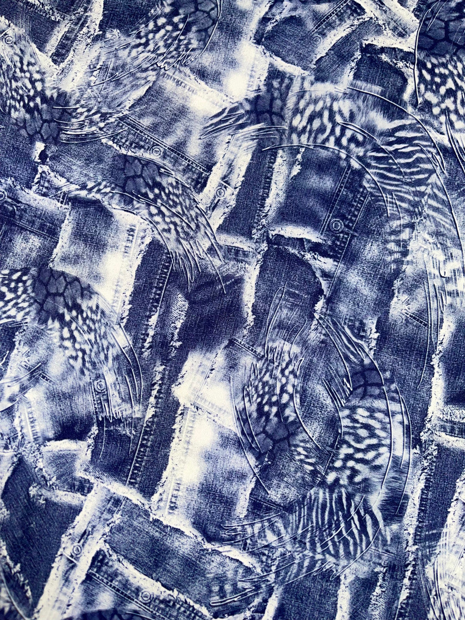 Denim Animal Print Poly-Spandex Stretch Fabric - Blue Animal Print, 60" Width