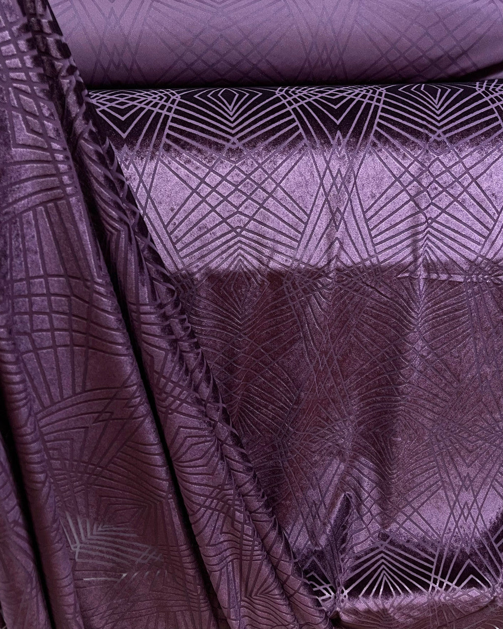 Burnout Velvet Poly-Spandex Fabric - Plum Diamond Design, 58"/60" Wide