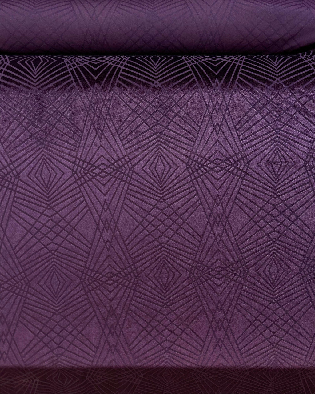 Burnout Velvet Poly-Spandex Fabric - Plum Diamond Design, 58"/60" Wide