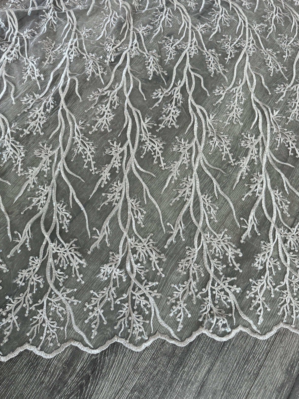 Silver Embroidered Branch Bridal Lace