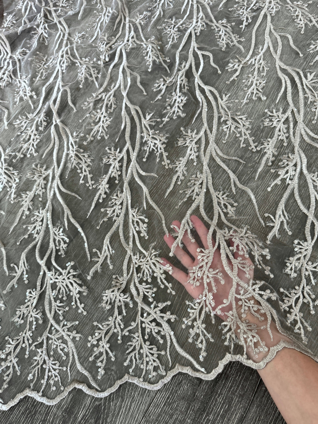 Silver Embroidered Branch Bridal Lace