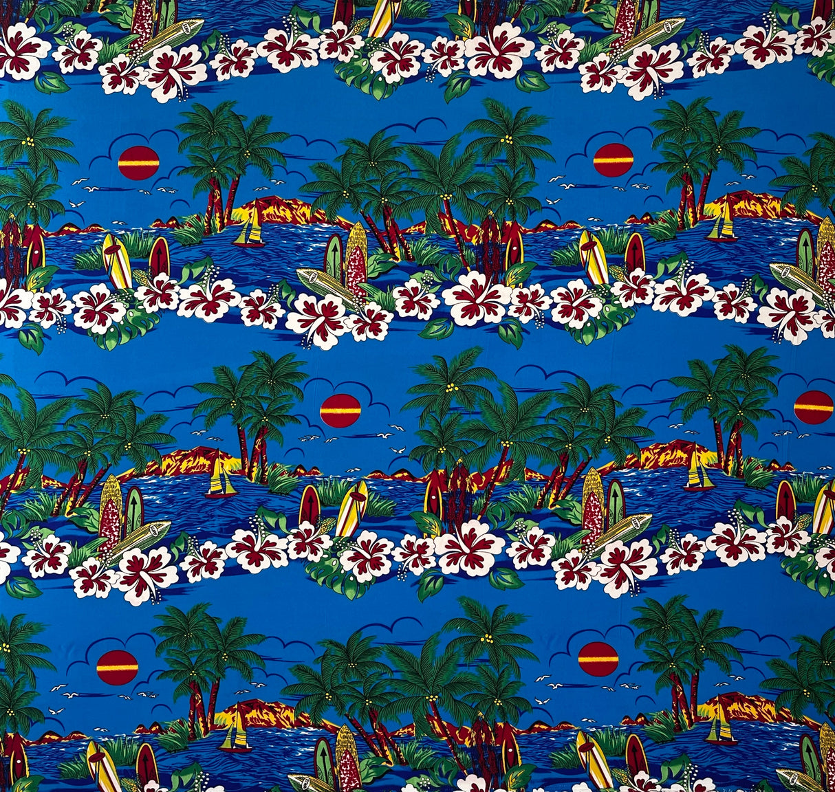 Island Sunset Peachskin Polyester Fabric - Hawaiian Sunset Print, 45" Width (1 Yard)