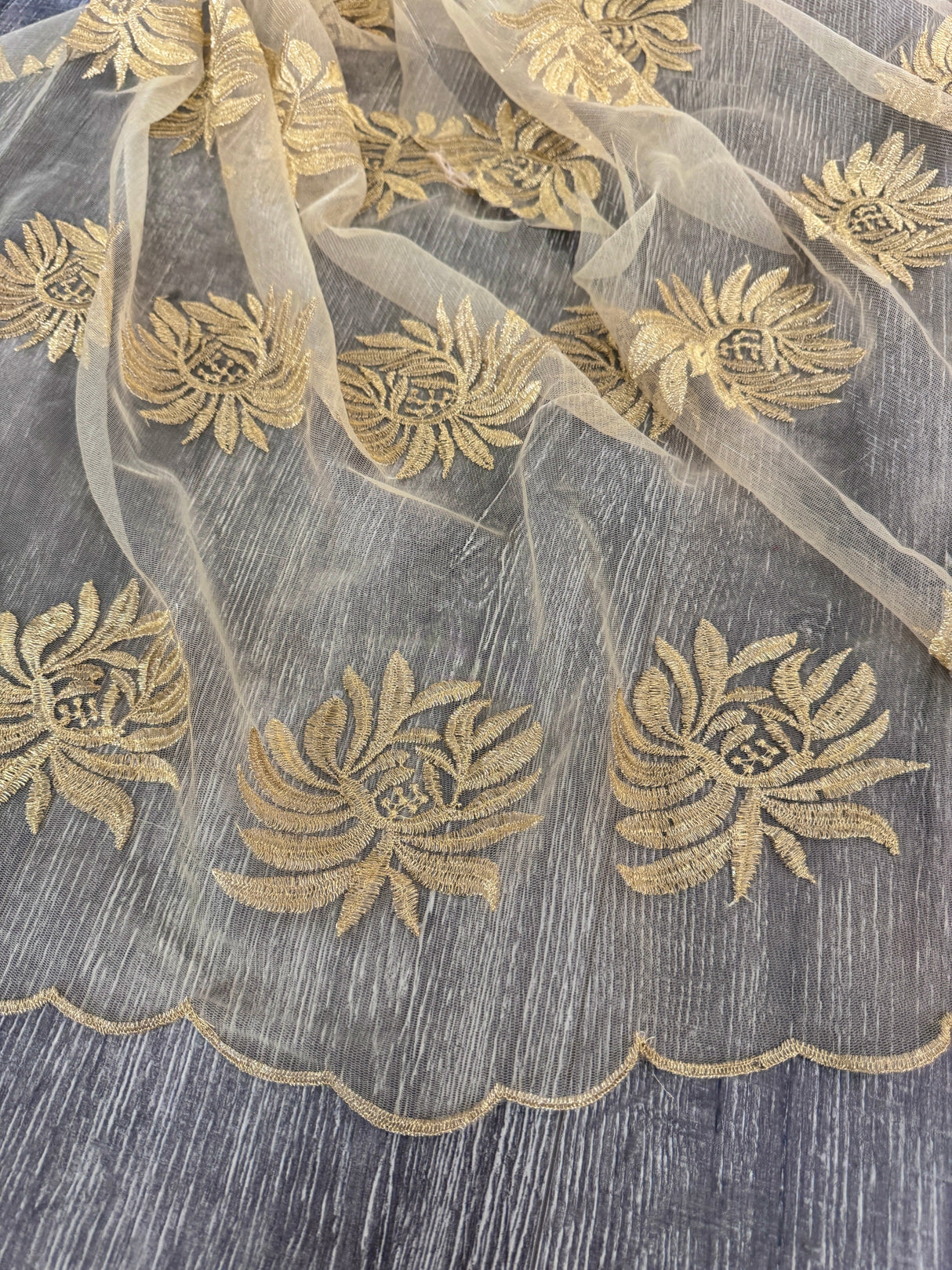 Gold Scalloped Floral Embroidered Lace