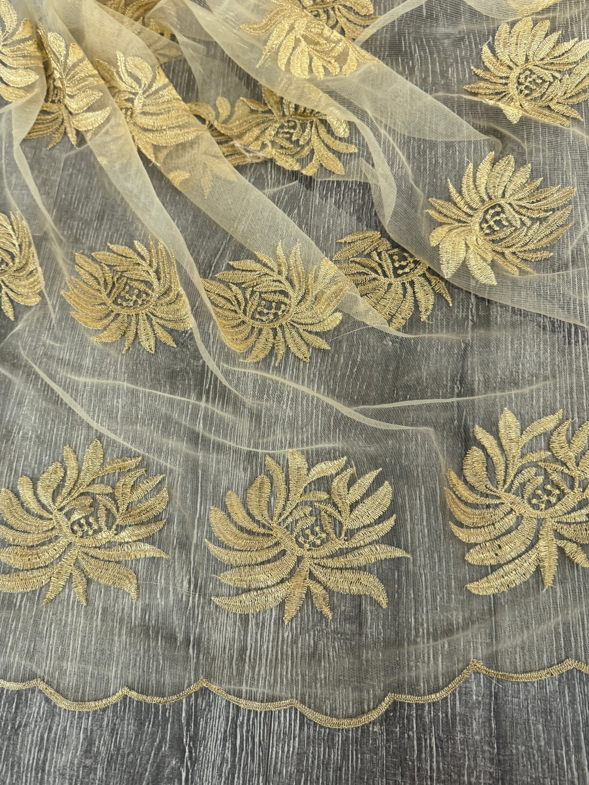 Gold Scalloped Floral Embroidered Lace