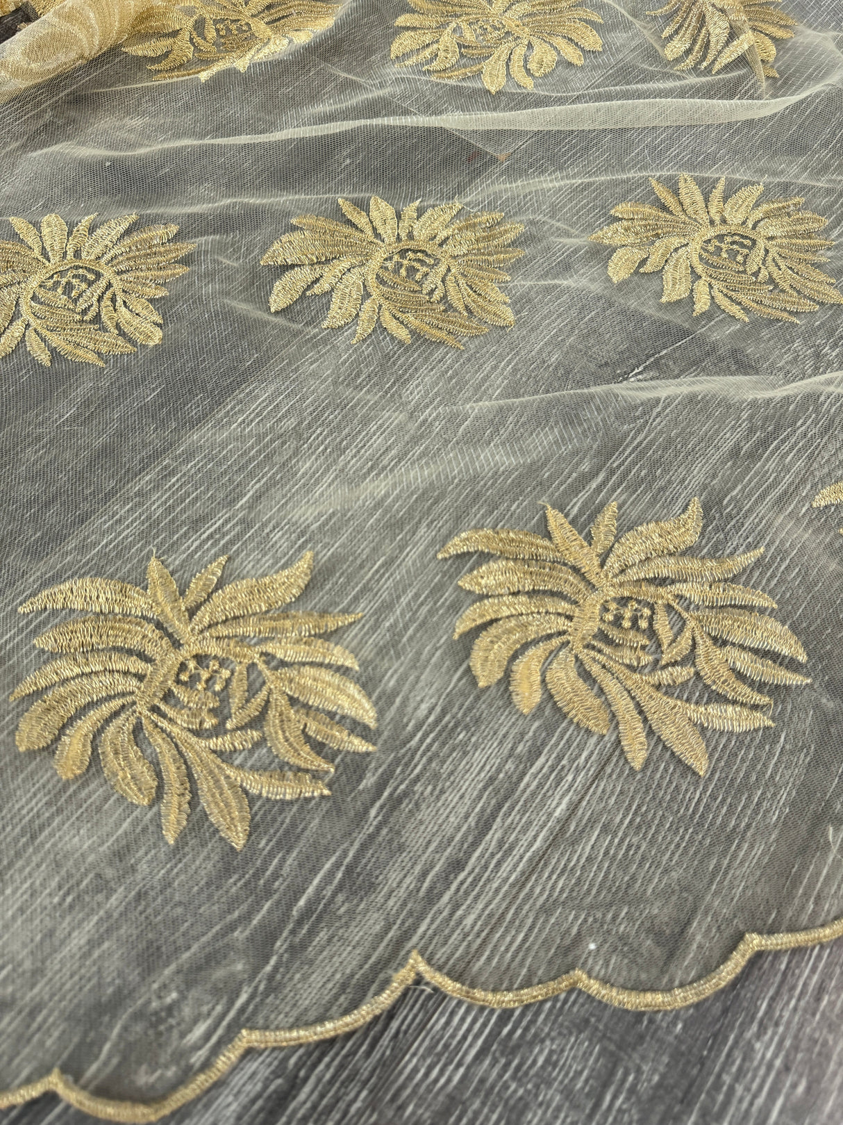 Gold Scalloped Floral Embroidered Lace