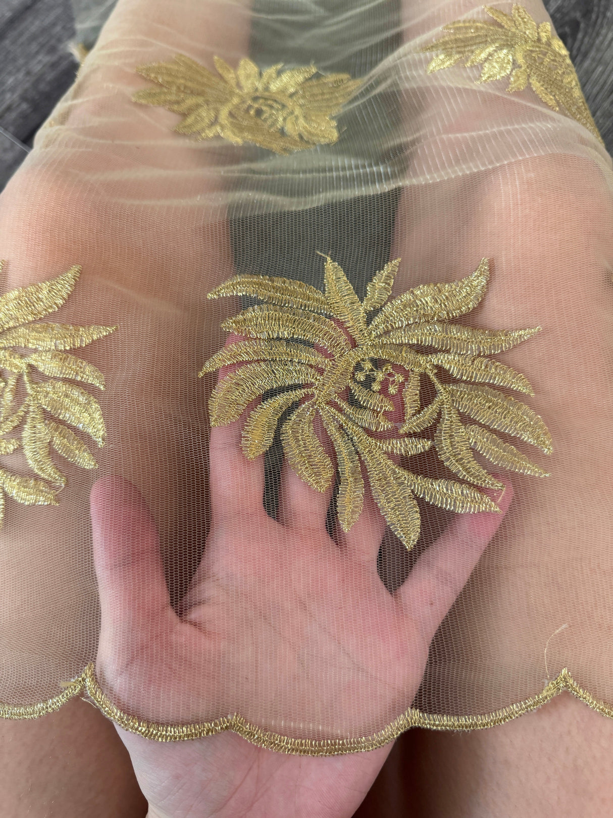 Gold Scalloped Floral Embroidered Lace