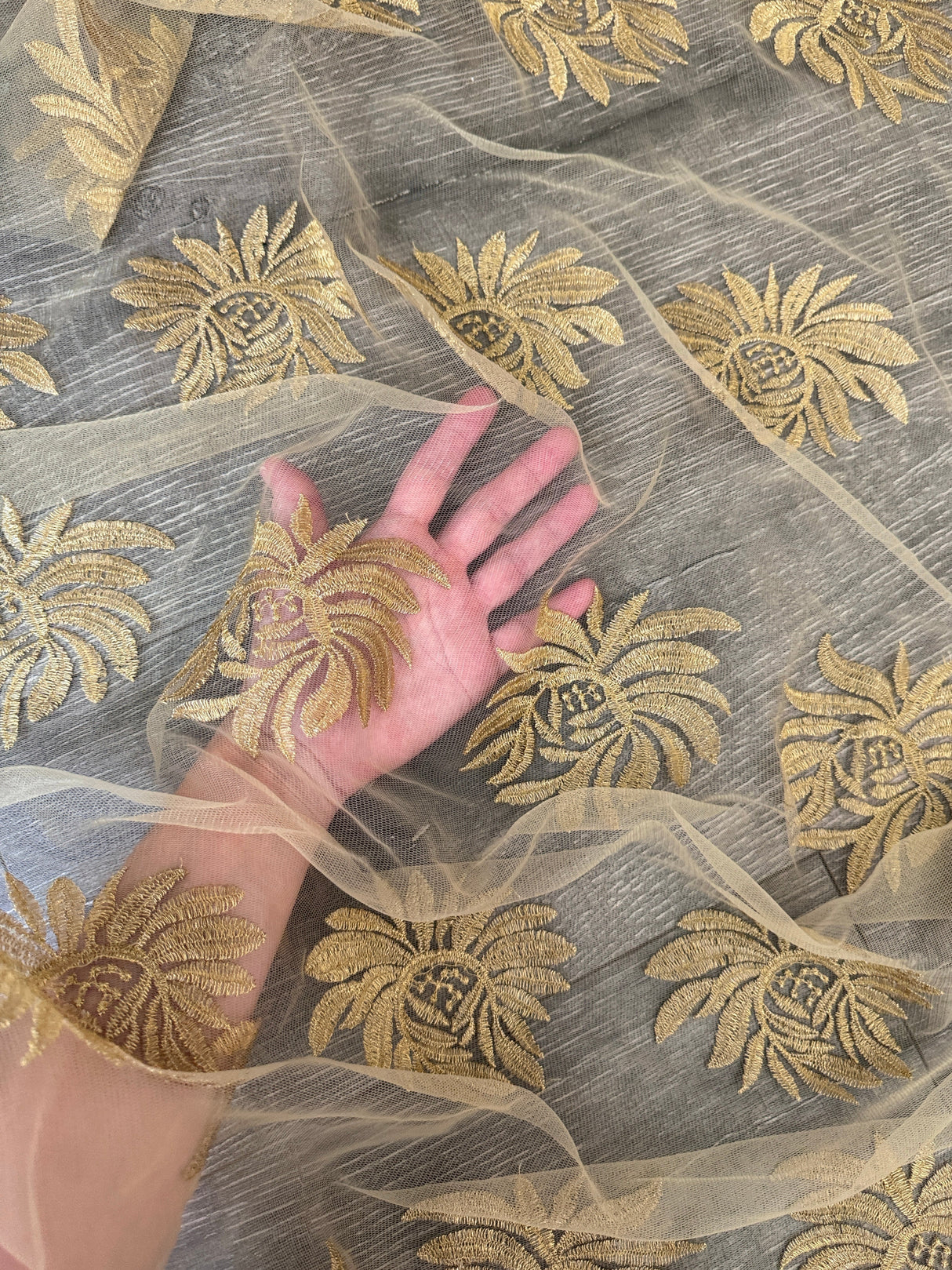 Gold Scalloped Floral Embroidered Lace