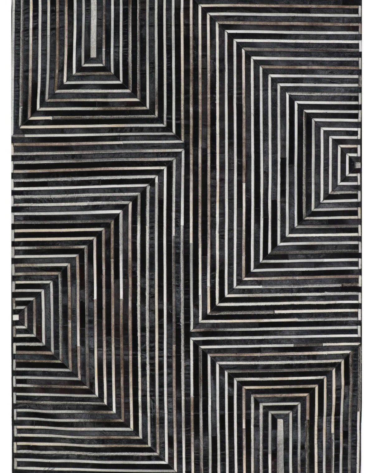 Patchwork PCH212 Black 100 Percent Hairon Leather Fabric - Black Base With Brown, Ivory & Grey Patchwork, 12' X 14' (1 Piece)