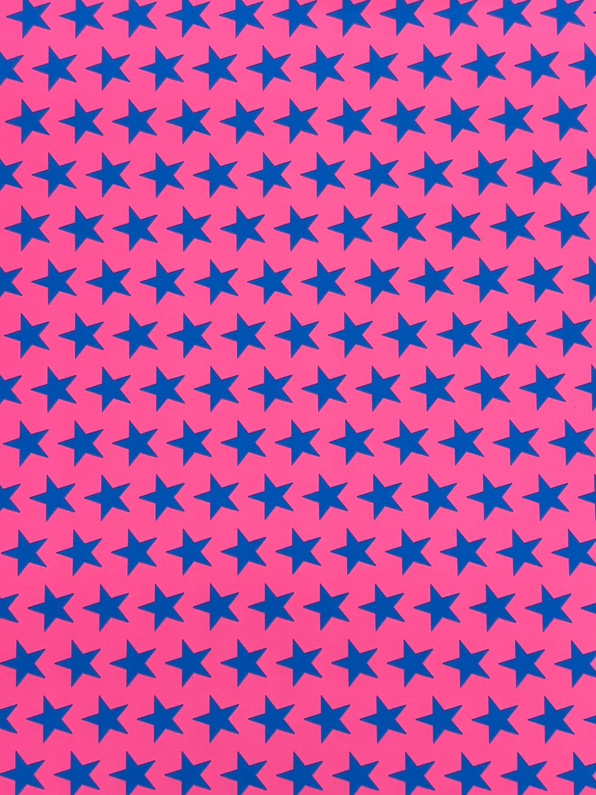 Star Print Spandex Fabric - Blue With Pink Stars, 58"/60" Width (1 Yard)