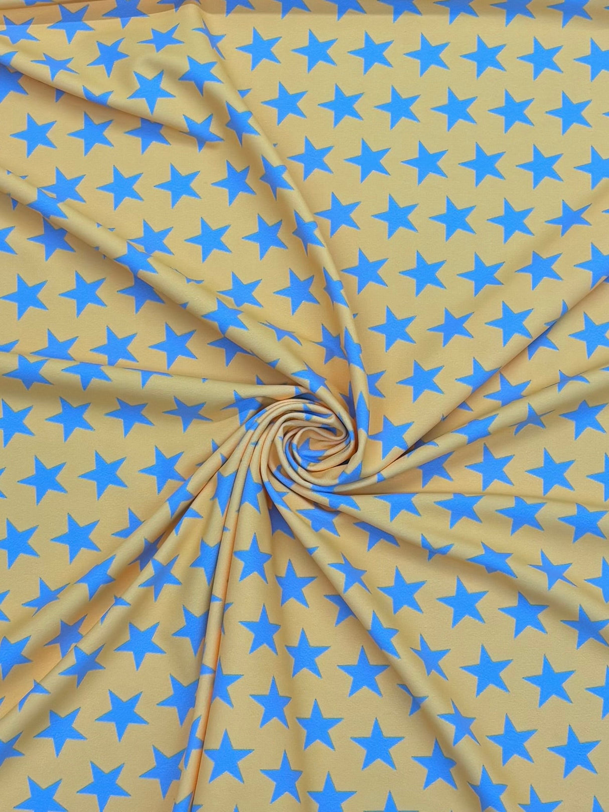 Star Print Spandex Fabric - Blue With Pink Stars, 58"/60" Width (1 Yard)