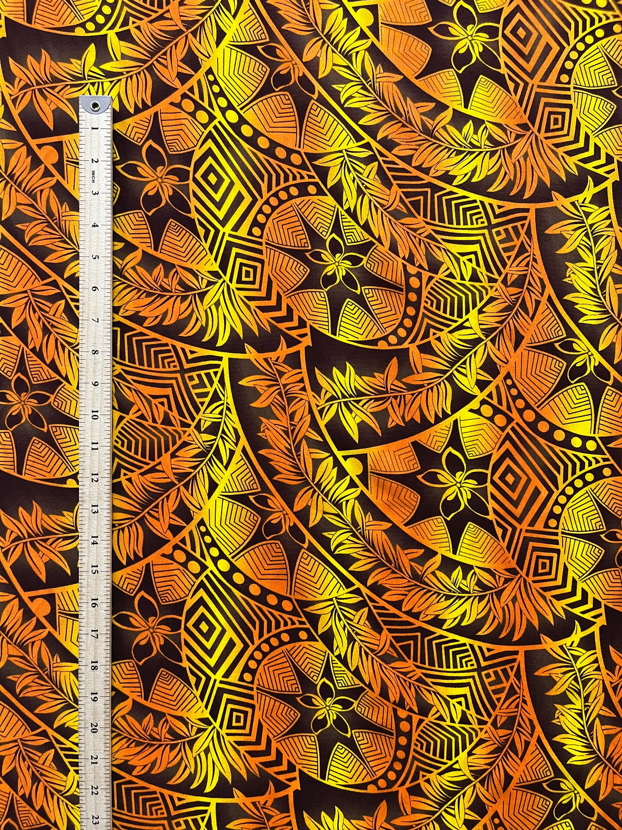 Plumeria Star Design Rayon Fabric - All Over Tiki Print, 44" Width (1 Yard)
