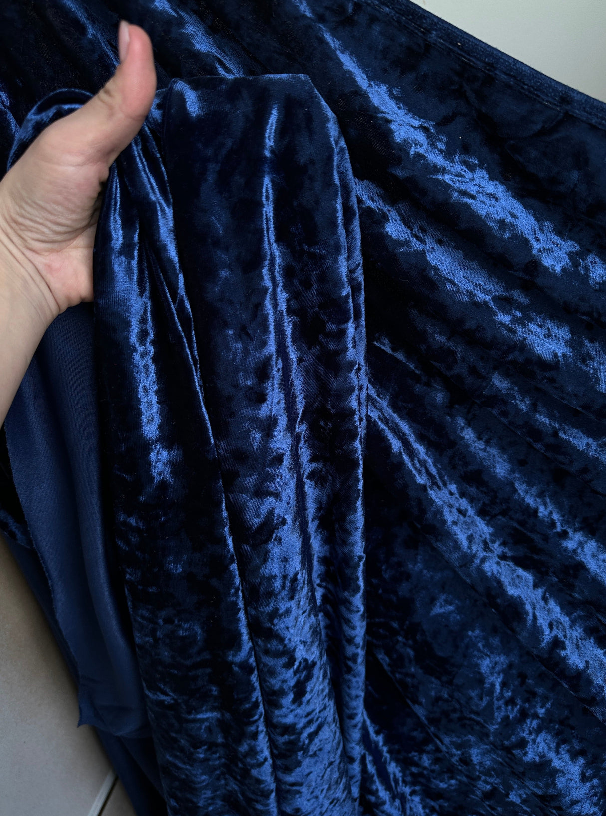Navy Stretch Crushed Velvet