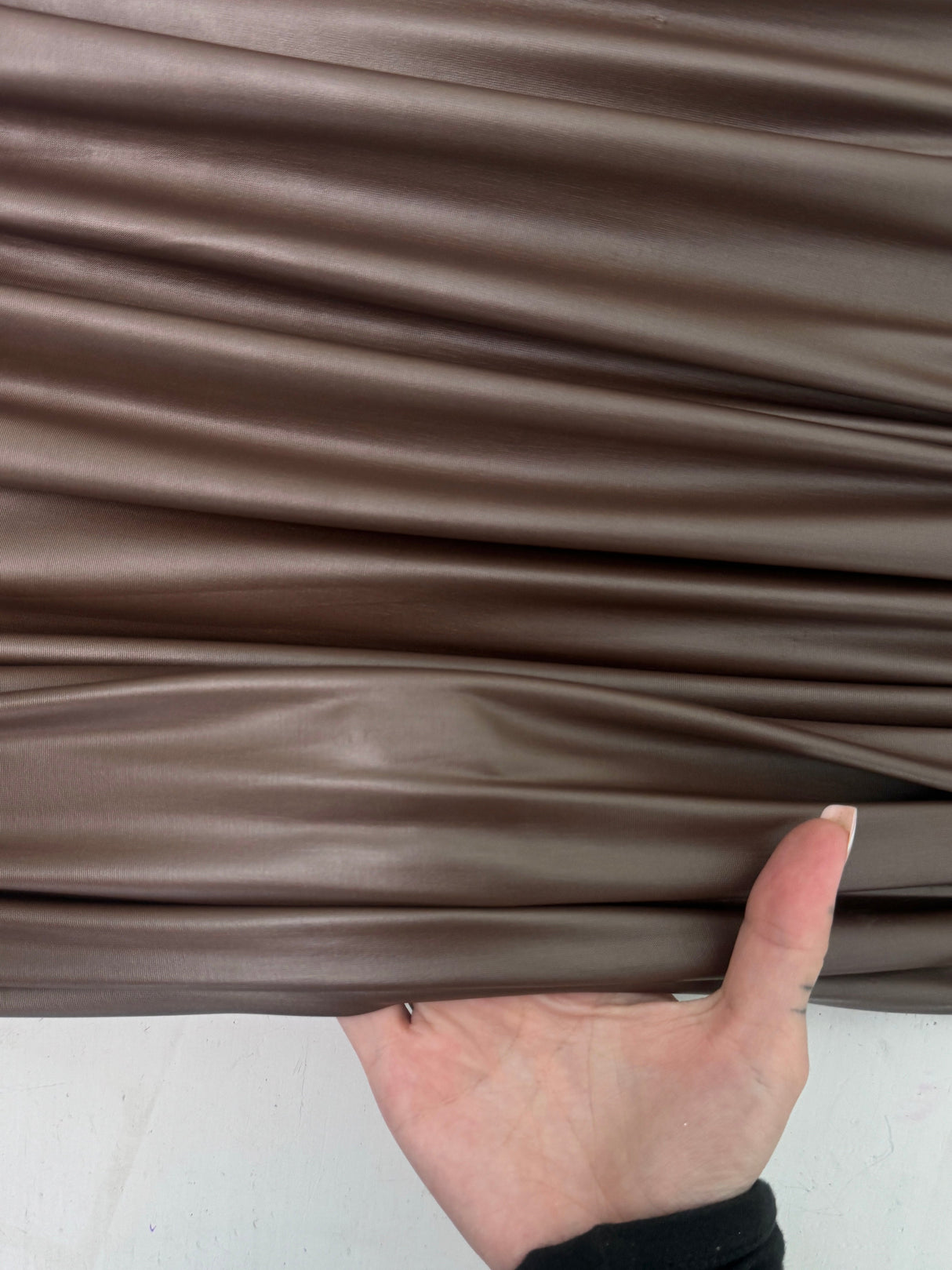 4-Way Stretch Faux Leather Chocolate Brown