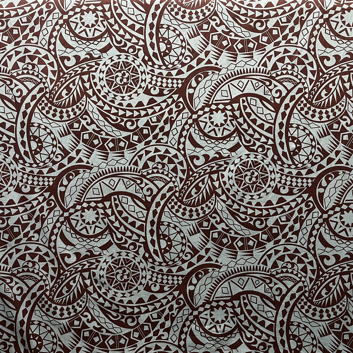 Traditional Tattoo Polynesian Chambray Cotton Polyester Fabric - Denim Look, Black, Maroon Oak, Blue, 58/60" Width (1 Yard)