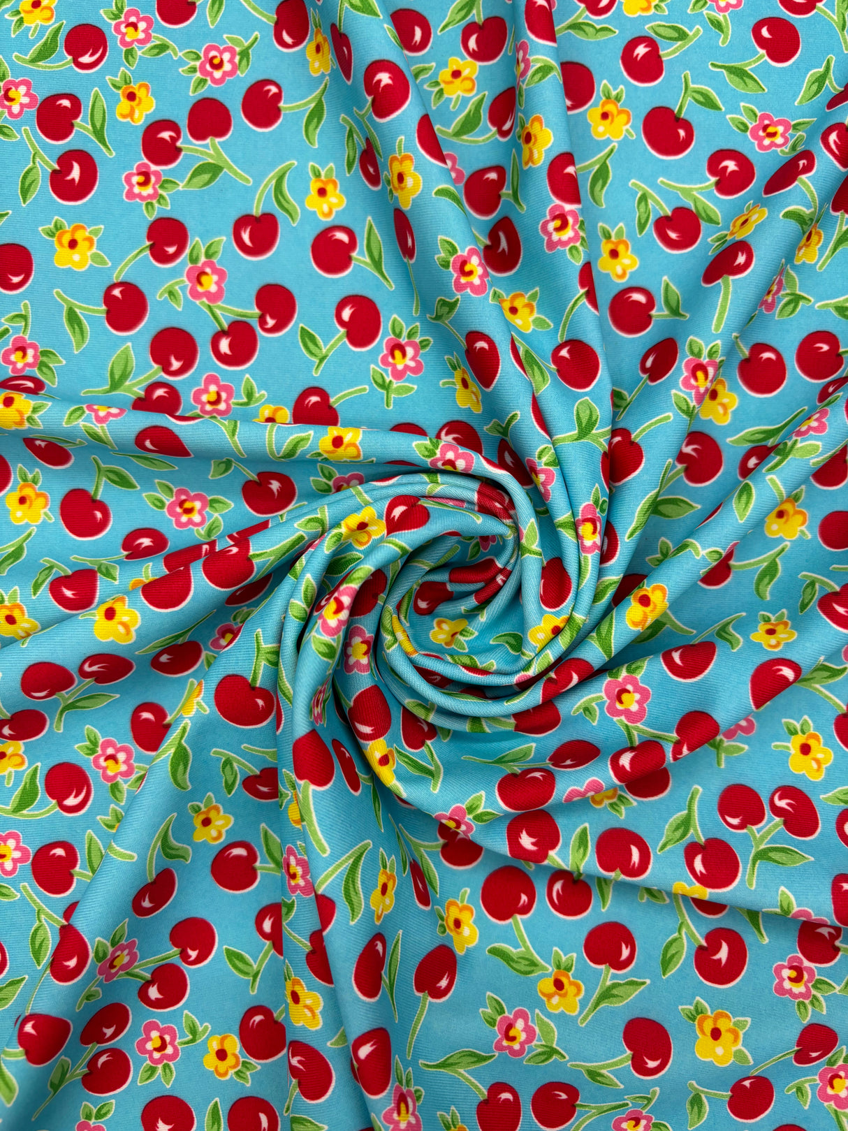 Cherry Printed Spandex Fabric - Cherry Print, 58"/60" Width (1 Yard)